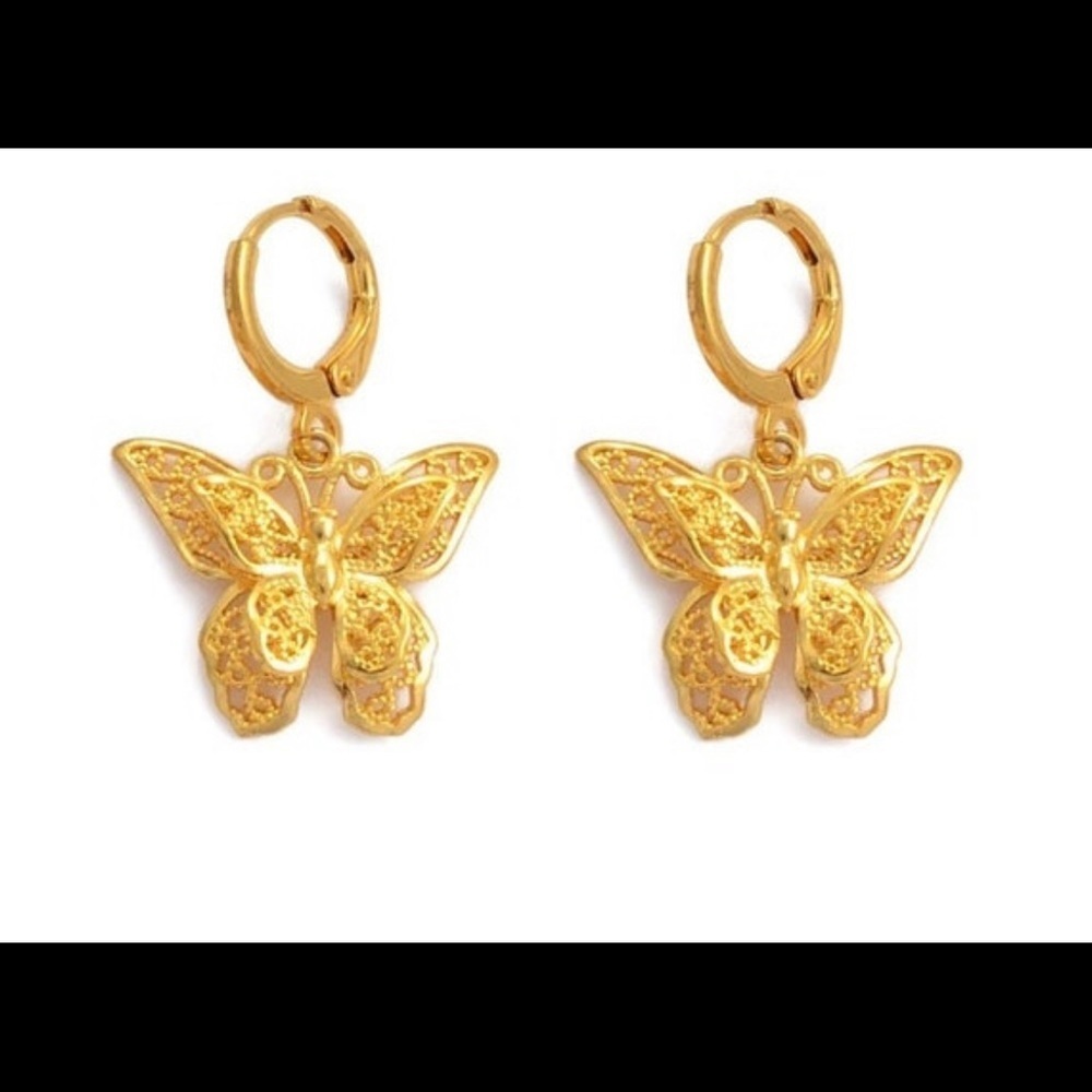 18k Butterfly Earrings,18k gold plated butterfly hoop earring , butterfly - Picture 4 of 4